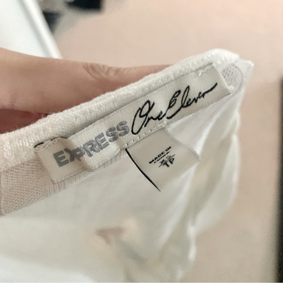 Express Ivory White Ribbed V-Neck Surplice Wrap Crossover Cropped Top - Picture 4 of 5